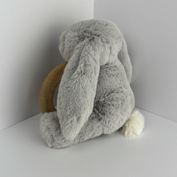 Jellycat Bashful Grey Bunny Wooden Ring PlushToy Stuff Animal Baby Rattle Rabbit - Picture 4 of 7